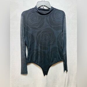Chic Black Rose Pattern Bodysuit